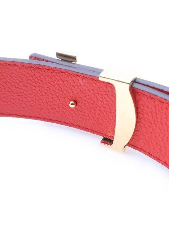 Louis Vuitton Monogram Ceinture LV Initial Leather Belt Brown Red